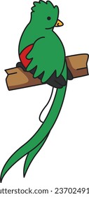 quetzal on a branch icon in cartoon style on a white background