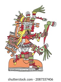 Quetzalcoatl, wie im Codex Telleriano-Remensis dargestellt. Azteken Gott bezogen auf Wind, Weisheit und Planet Venus. Sein Name kommt aus Nahuatl Sprache und bedeutet kostbarer oder Quetzal gefechteter Serpent.