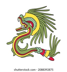 Quetzalcoatl, feathered serpent, Aztec god, as depicted in Codex Telleriano-Remensis. He was related to gods of the wind, of planet Venus, of the dawn, of merchants and of arts, crafts and knowledge.