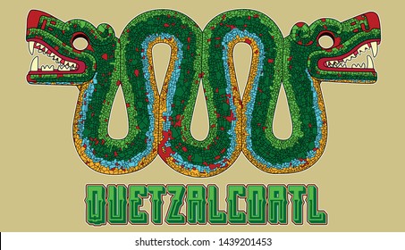 Quetzalcoatl illustration, mexican divinity, god, vector, mesoamerican art