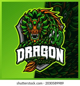 Quetzalcoatl Mayan Dragon mascot esport logo design illustrations vector template, Three head Beast logo for team game streamer youtuber banner twitch discord