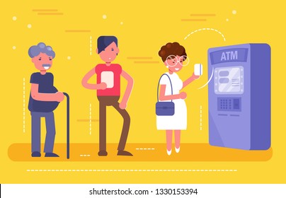 Queue at the ATM Vector. Cartoon. Isolated art