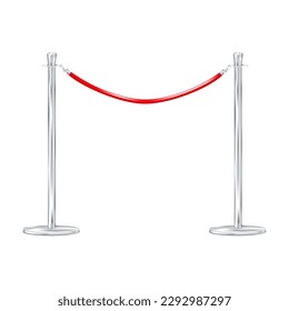 Queue, crowd control barrier isolated on white background realistic vector illustration. Red velvet rope retractable stanchion mockup for design