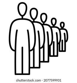 A queue, a crowd of people, a group of demonstrators, a lot of people together. Vector icon, outline, isolated.  Editable stroke.
