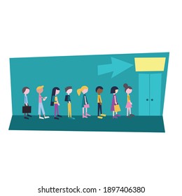 queue at the door. there is room for text. vector