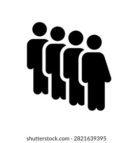 Queue of human figures standing in line silhouette icon with standing, sequence