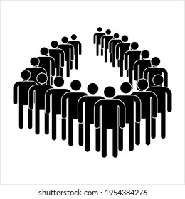 Queue Icon, Sequence, Line Of People Awaiting Their Turn To Be Attended, Proceed Or Waiting For Something Vector Art Illustration