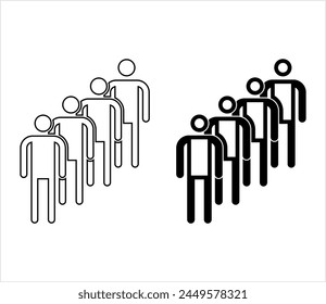 Queue Icon, Sequence, Line Of People Awaiting Their Turn To Be Attended, Proceed Or Waiting For Something Vector Art Illustration