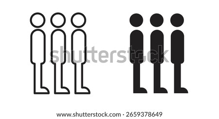 Queue icon set, line and black glyph style for food app website.