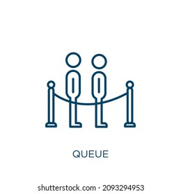 Queue Icon. Thin Linear Queue Outline Icon Isolated On White Background. Line Vector Queue Sign, Symbol For Web And Mobile