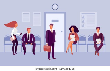 Queue for an interview. Hiring a job. Vector Illustration