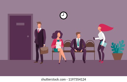 Queue for an interview. Hiring a job. Vector Illustration