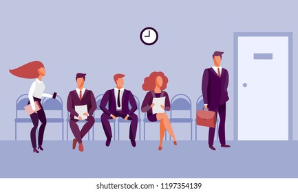 Queue for an interview. Hiring a job. Vector Illustration