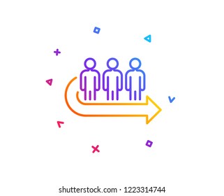 Queue line icon. People waiting sign. Direction arrow symbol. Gradient line button. Queue icon design. Colorful geometric shapes. Vector