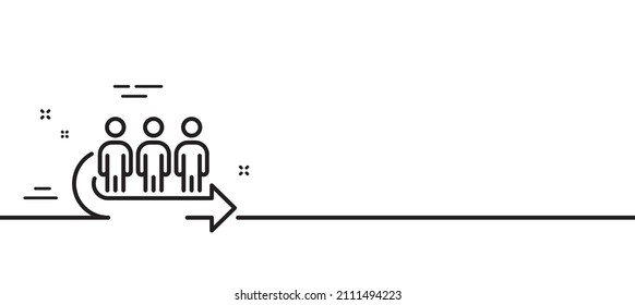 Queue line icon. People waiting sign. Direction arrow symbol. Minimal line illustration background. Queue line icon pattern banner. White web template concept. Vector