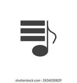 Icono del vector del reproductor de música en cola. Icono de glifo de lista de reproducción de música. Símbolo, ilustración del logotipo. Gráficos vectoriales