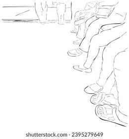 hacer cola para que las personas pisen, se sienten y se paren, dibujar a mano 
