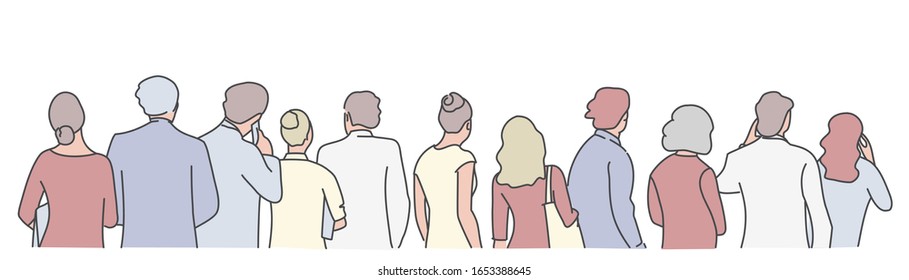 Queue of people. Hand drawn style vector design illustrations.