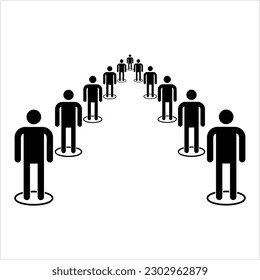 Queue With Social Distance Marking Ring Icon, Sequence, Line Of People Awaiting Their Turn To Be Attended, Proceed Or Waiting For Something Vector Art Illustration