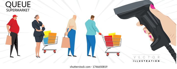 Queue in supermarket concept vector illustration 