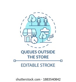 Queues outside store concept icon. Safe shopping during Covid tip idea thin line illustration. Limiting customers number in store. Vector isolated outline RGB color drawing. Editable stroke