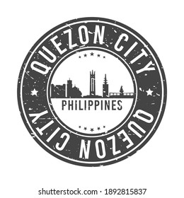 Quezon City, Metro Manila, Philippines Skyline Stamp. Round Postmark Icon City Design. Seal Vector Landmark Travel Badge.