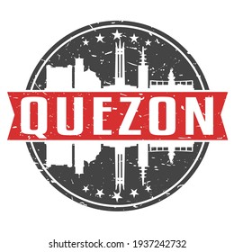 Quezon City, Metro Manila, Philippines Round Travel Stamp. Icon Skyline City Design. Seal Tourism Vector Badge Illustration.