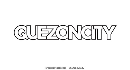 Quezon City in the Philippines emblem. The design features a geometric style, vector illustration with bold typography in a modern font. The graphic slogan lettering.