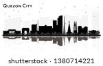 Quezon City skyline silhouette with black buildings isolated on white. Vector illustration. Simple flat concept for tourism presentation, banner, placard or web site. Cityscape with landmarks.