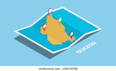quezon philippines in guadalupe plateau explore maps with isometric style and pin location tag on top vector illustration