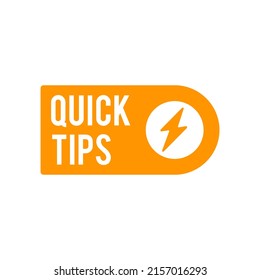 Quic tips vector icon label, advice template post with thunder lightning icon sticker for social media, fun fact label vector