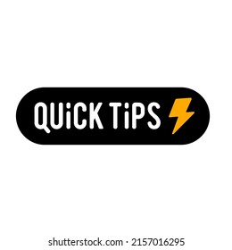 Quic tips vector icon label, advice template post with thunder lightning icon sticker for social media, fun fact label vector