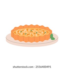 Quiche Lorraine pie. French cuisine, food, dish. Vector illustration isolated on white background