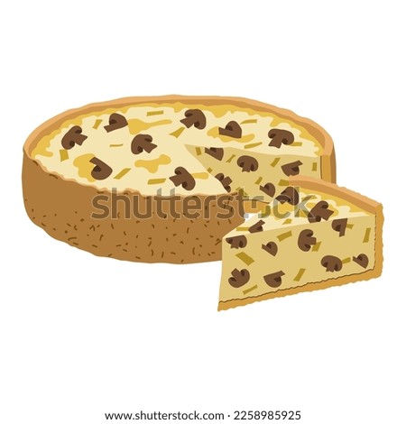 quiche pie with chicken and mushrooms vector.