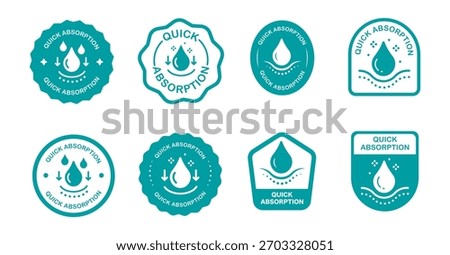 Quick absorption icons: water droplet badge set for product labels