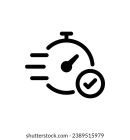 Quick approval icon. Simple outline style. Stopwatch, clock, quick transfer, fast transaction, business concept. Thin line symbol. Vector illustration isolated on white background.