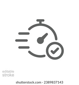 Quick approval icon. Simple outline style. Stopwatch, quick transfer, fast transaction, business concept. Thin line symbol. Vector illustration isolated on white background. Editable stroke.