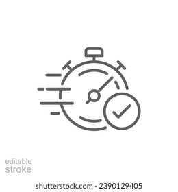 Quick approval icon. Simple outline style. Stopwatch, quick transfer, fast transaction, business concept. Thin line symbol. Vector illustration isolated on white background. Editable stroke.