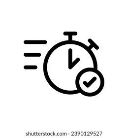 Quick approval icon. Simple outline style. Stopwatch, clock, quick transfer, fast transaction, business concept. Thin line symbol. Vector illustration isolated on white background.