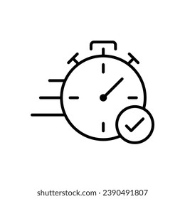 Icono de aprobación rápida. Estilo de contorno simple. Stopwatch, reloj, transferencia rápida, transacción rápida, concepto de negocio. Símbolo de línea delgada. Ilustración vectorial aislada en fondo blanco.