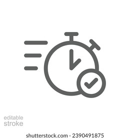 Quick approval icon. Simple outline style. Stopwatch, quick transfer, fast transaction, business concept. Thin line symbol. Vector illustration isolated on white background. Editable stroke.