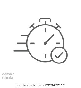 Icono de aprobación rápida. Estilo de contorno simple. Stopwatch, transferencia rápida, transacción rápida, concepto de negocio. Símbolo de línea delgada. Ilustración vectorial aislada en fondo blanco. Trazo editable.