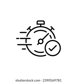 Quick approval icon. Simple outline style. Stopwatch, clock, quick transfer, fast transaction, business concept. Thin line symbol. Vector illustration isolated on white background.