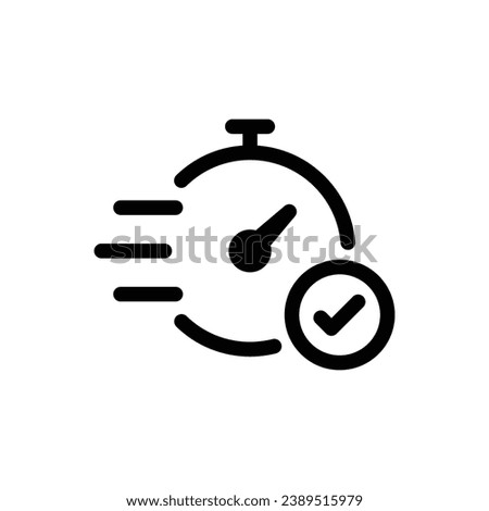 Quick approval icon. Simple outline style. Stopwatch, clock, quick transfer, fast transaction, business concept. Thin line symbol. Vector illustration isolated on white background.