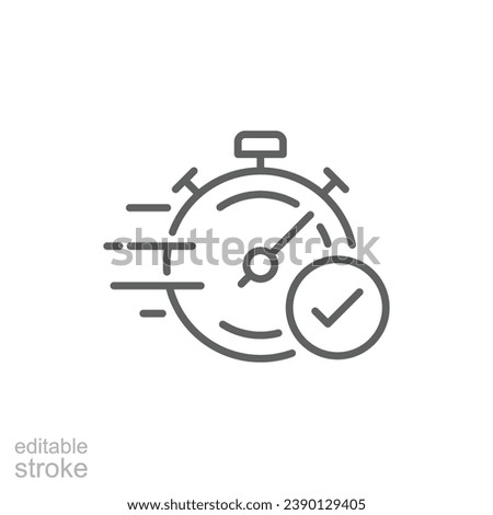 Quick approval icon. Simple outline style. Stopwatch, quick transfer, fast transaction, business concept. Thin line symbol. Vector illustration isolated on white background. Editable stroke.