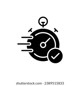 Quick approval icon. Simple solid style. Stopwatch, clock, quick transfer, fast transaction, business concept. Black silhouette, glyph symbol. Vector illustration isolated on white background.