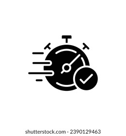 Quick approval icon. Simple solid style. Stopwatch, clock, quick transfer, fast transaction, business concept. Black silhouette, glyph symbol. Vector illustration isolated on white background.