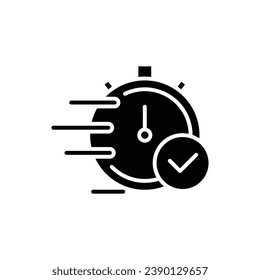 Quick approval icon. Simple solid style. Stopwatch, clock, quick transfer, fast transaction, business concept. Black silhouette, glyph symbol. Vector illustration isolated on white background.