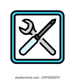 quick assembly product label caution color icon vector. quick assembly product label caution sign. isolated symbol illustration
