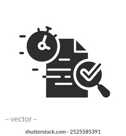 Verificación rápida de la auditoría, documento de revisión rápida con la evaluación, examen del período de tiempo, Ilustración vectorial plana